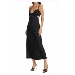 ALC Sienna Slip Dress Womens 2 Halter Satin Black Whimsygoth Luxury Designer
